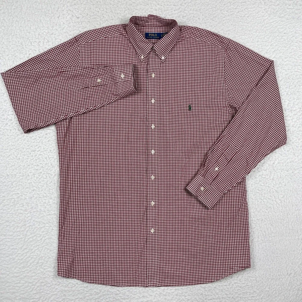 Polo Ralph Lauren Button Down Mens LT Burgundy Gingham Stretch Preppy Classic